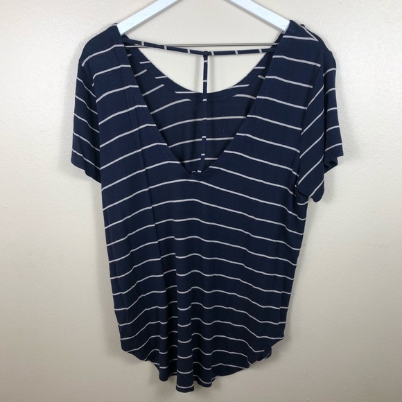 Chaser Navy Blue and White Short Sleeve Tee Strappy Back Medium - Picture 5 of 9